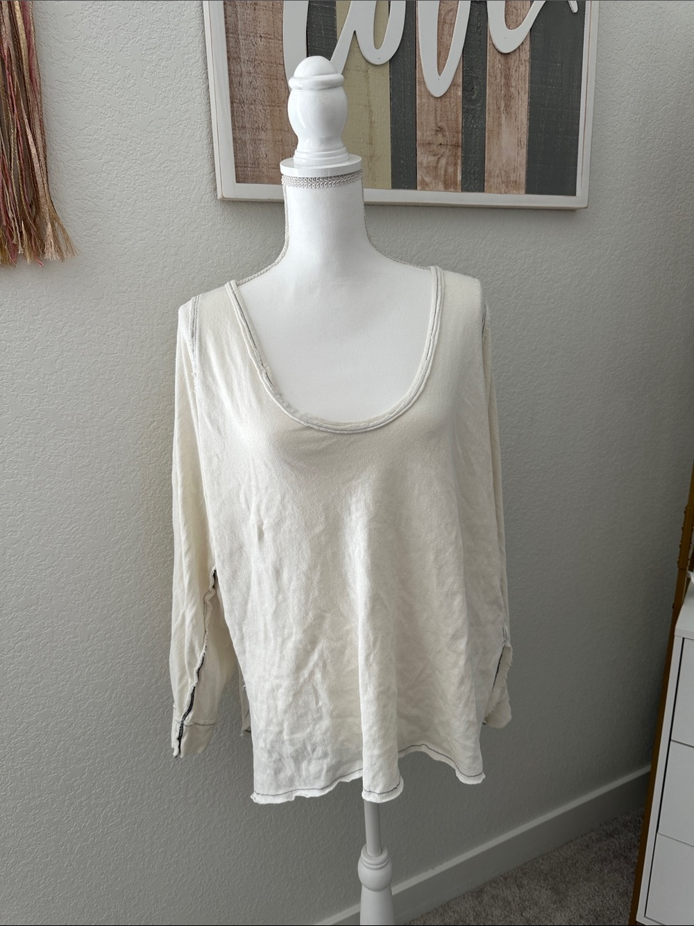 We The Free Ivory Scoop-Neck Long Sleeve Top